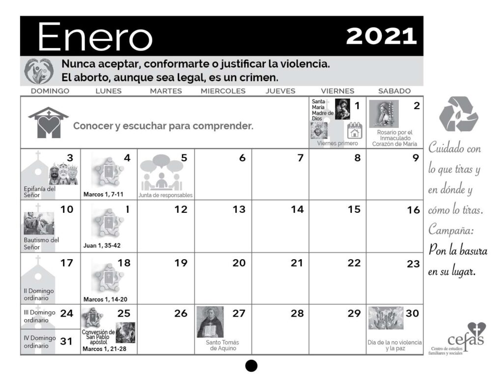 Calendario Enero 2021