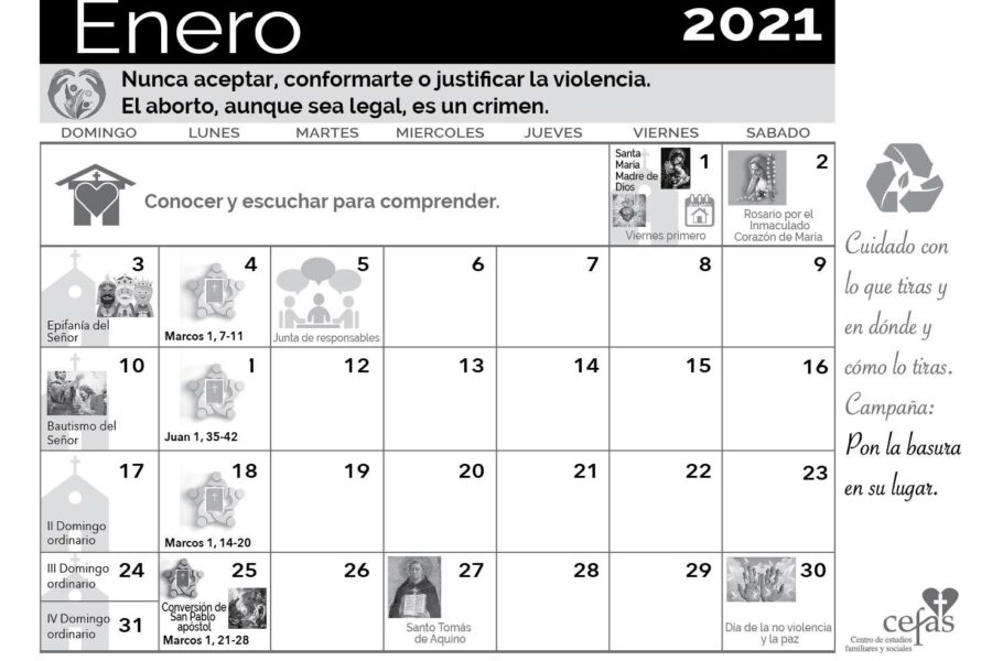 Calendario Enero 2021